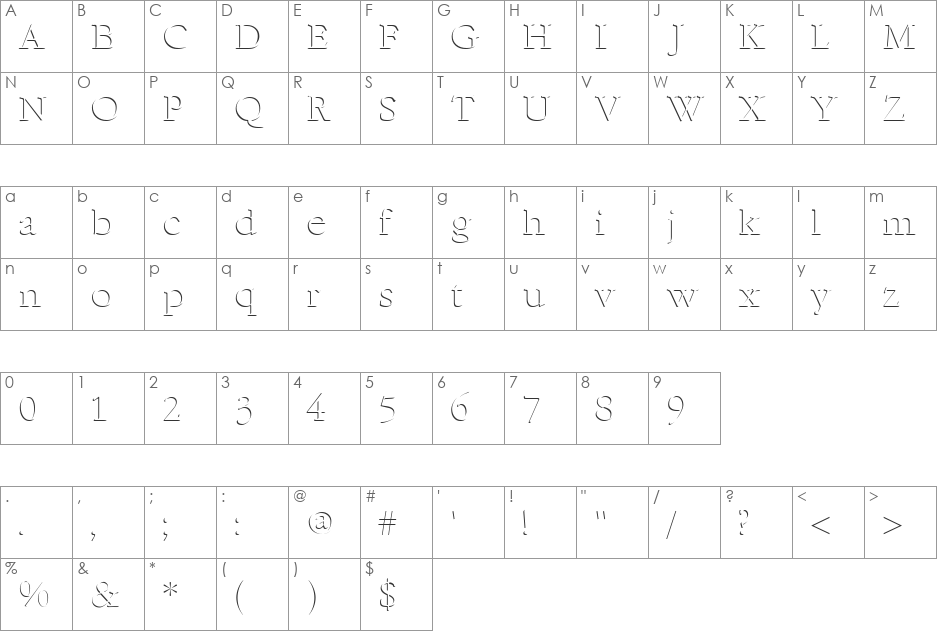 Relief-Serif font character map preview
