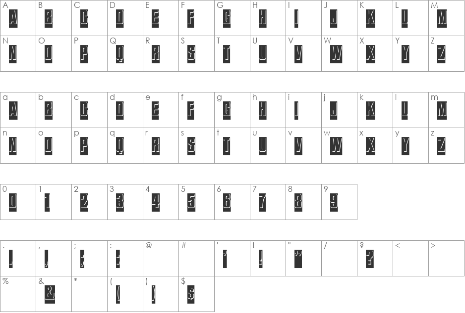 ReliefInReverse Cn font character map preview