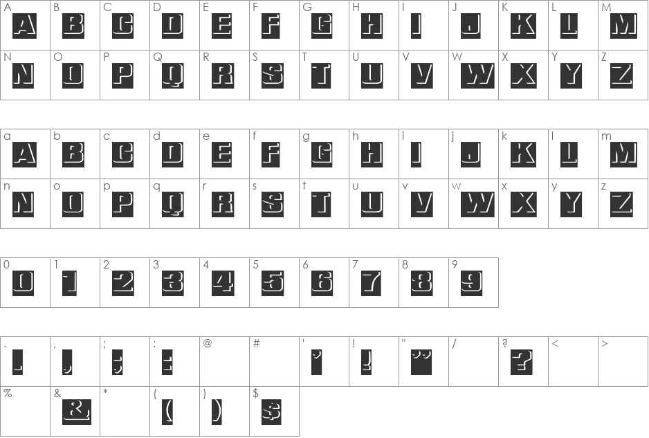 ReliefInReverse Ex font character map preview