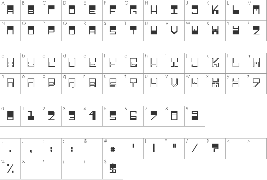 Relieftechnik font character map preview