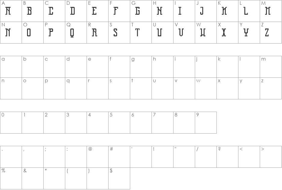 RELIQUARY font character map preview