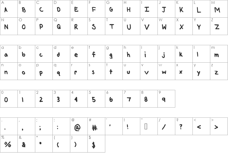 Reluctant font character map preview