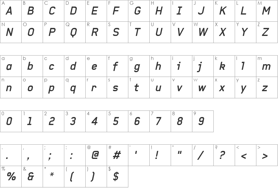Baksheesh font character map preview