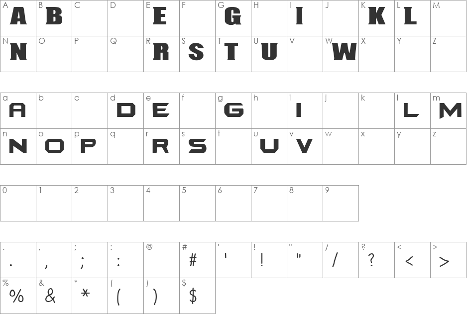 BAKUGAN font character map preview