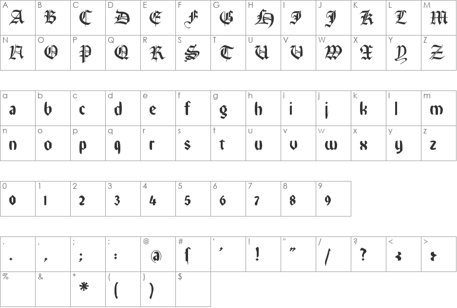 RememberReinerFS font character map preview