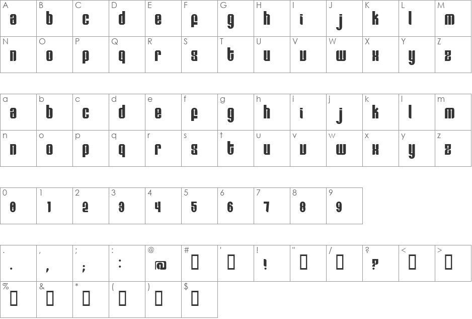 RemiHead font character map preview