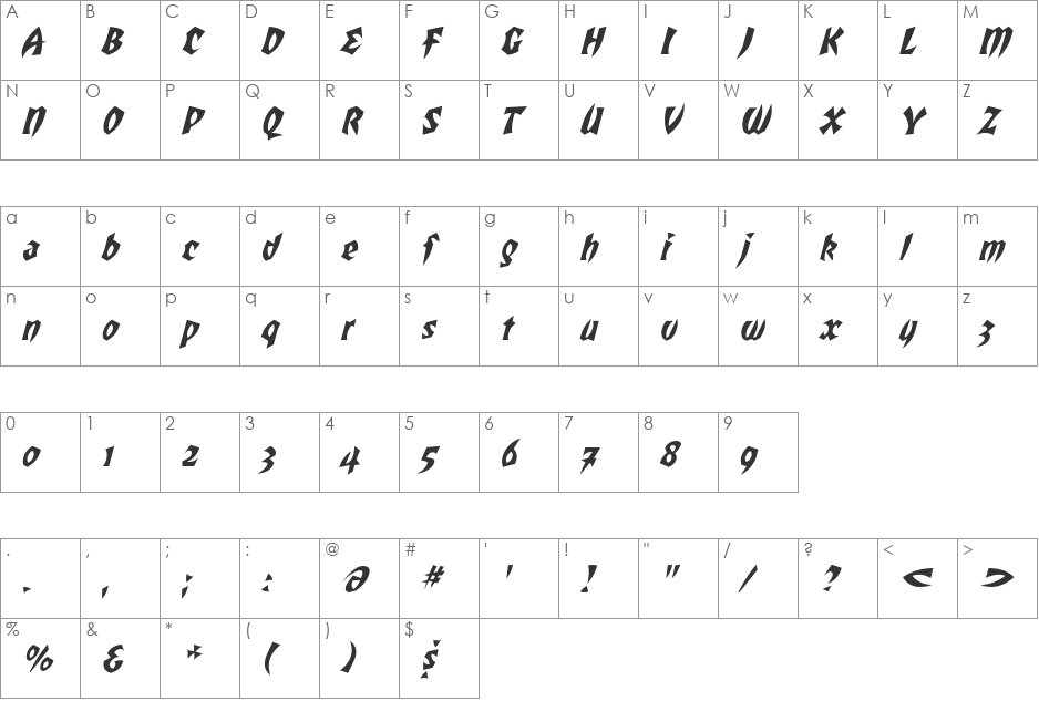 Remus font character map preview