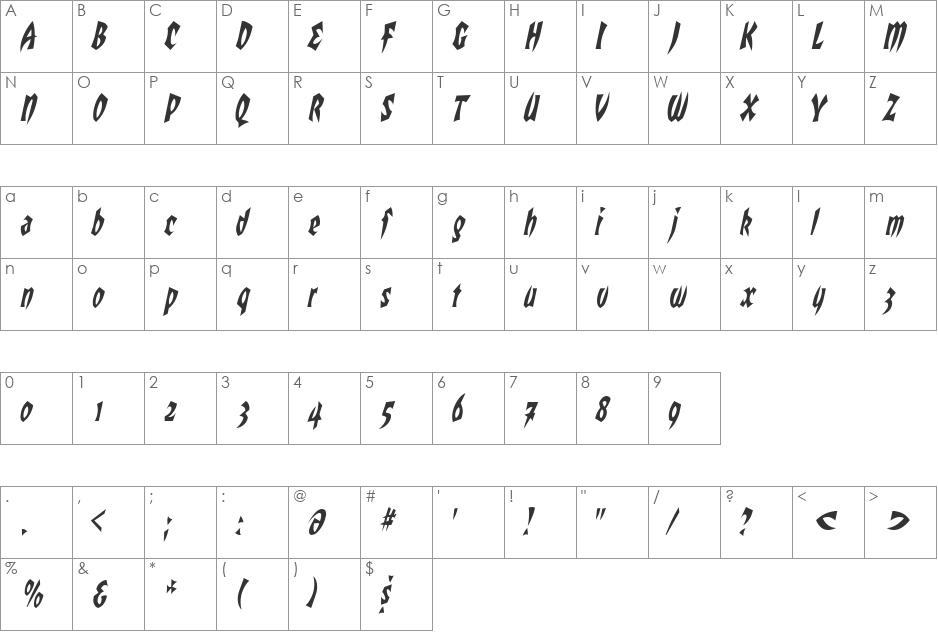 RemusCondensed font character map preview