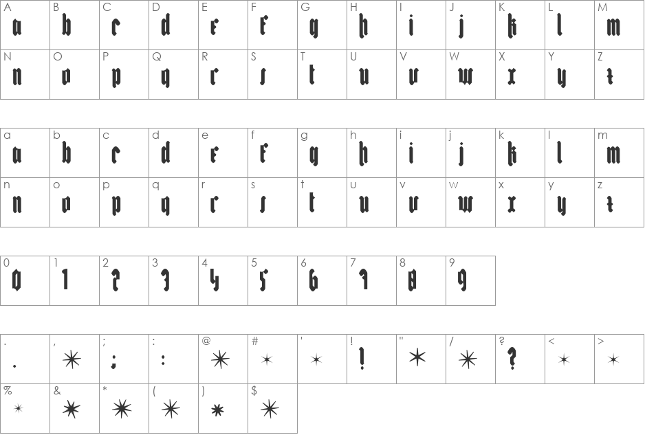 Bakus font character map preview