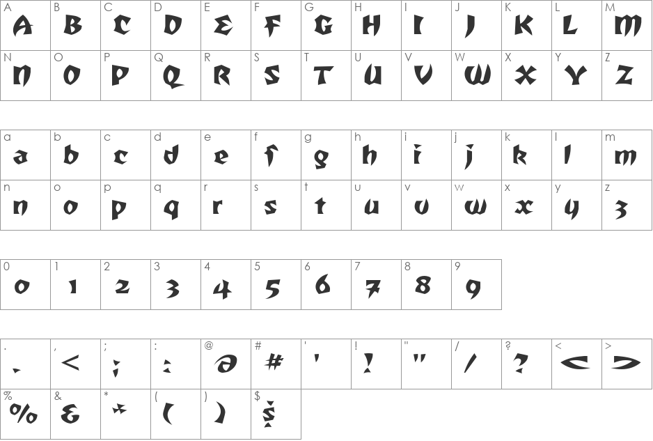 RemusExtended font character map preview