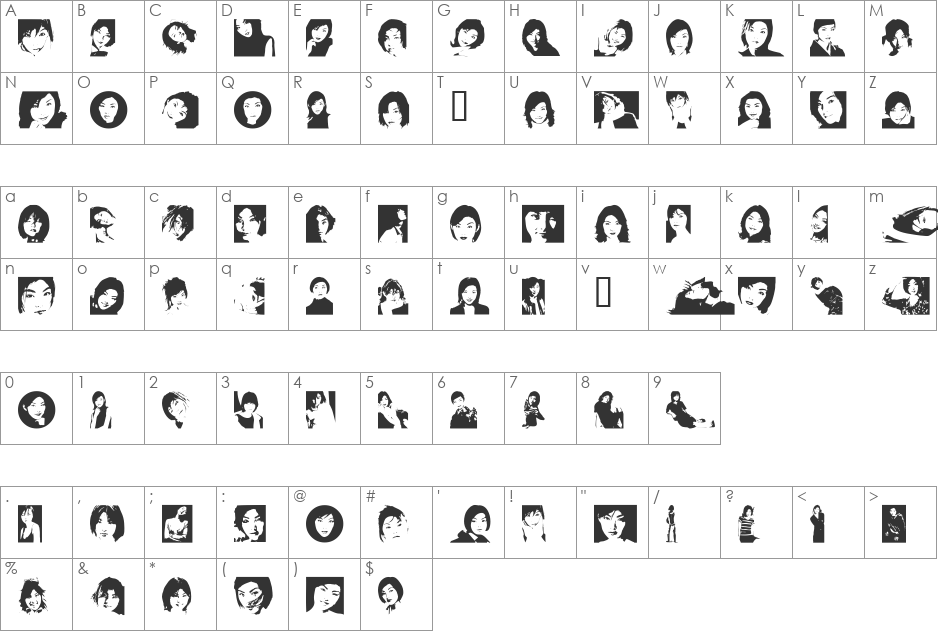 Rena font character map preview
