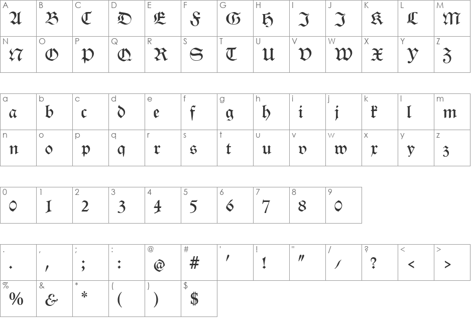 Renata CAT font character map preview