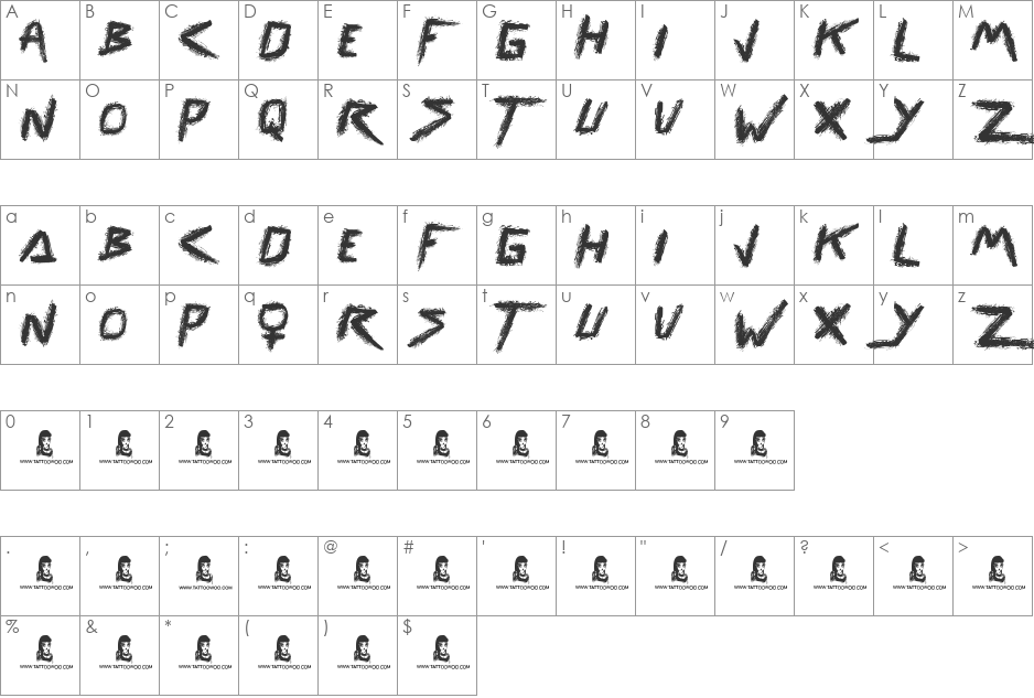 Renegades font character map preview