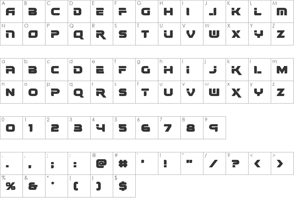 Renegado Leftalic font character map preview