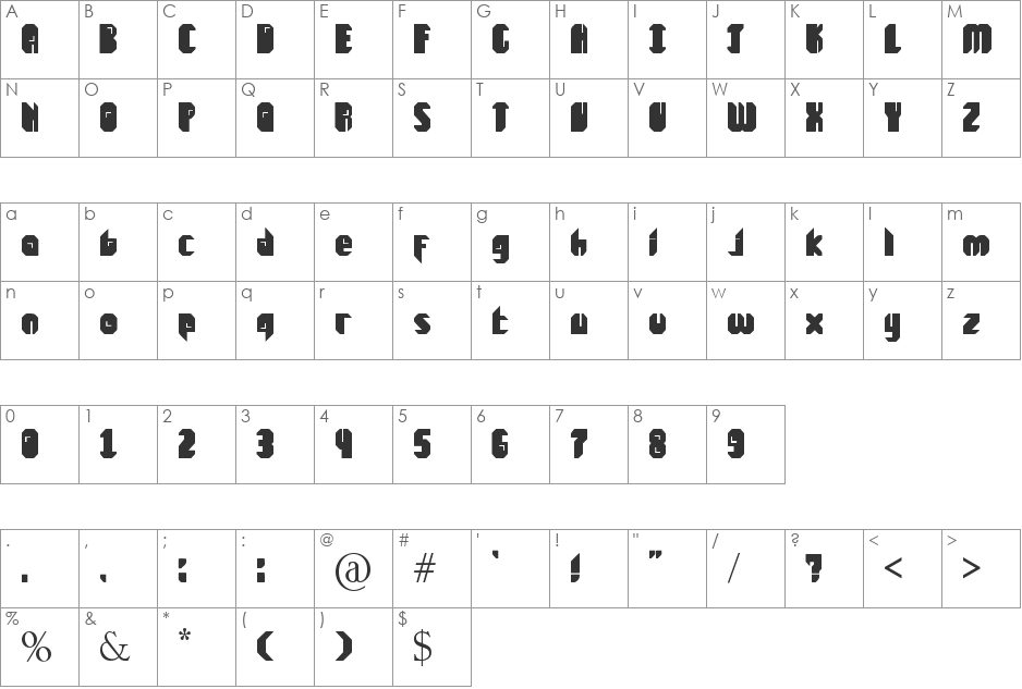 Renica font character map preview