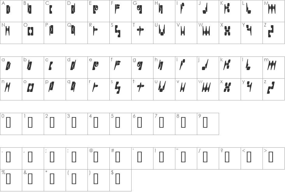 Reningsverk font character map preview