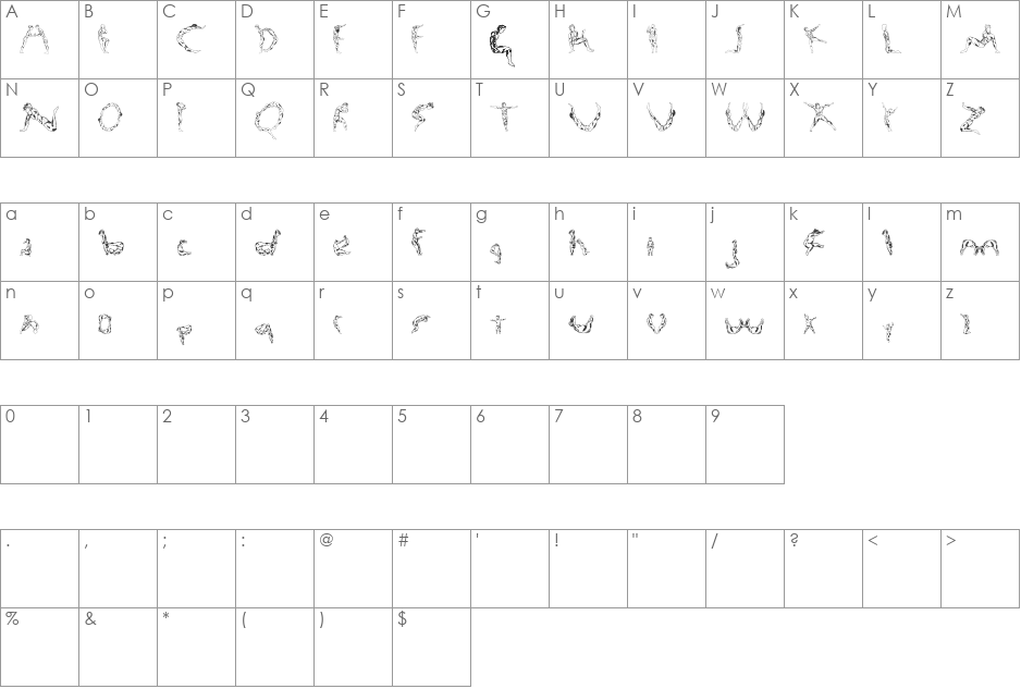 Renisci font character map preview