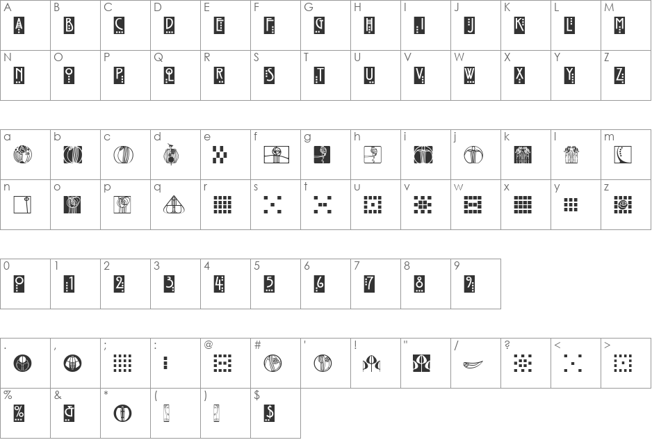 RennieMackintoshOrnamentsITC font character map preview