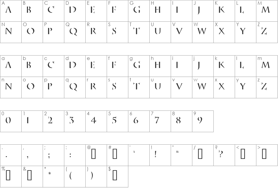 REPELL font character map preview