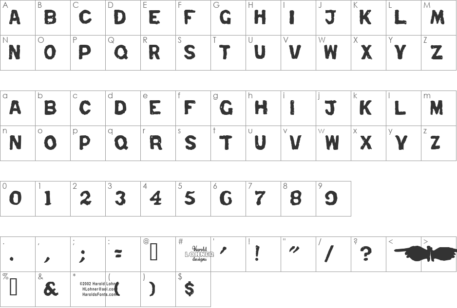 Repent font character map preview