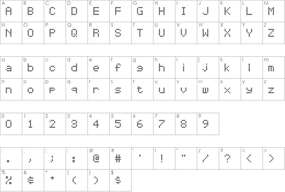 Repetition Scrolling font character map preview