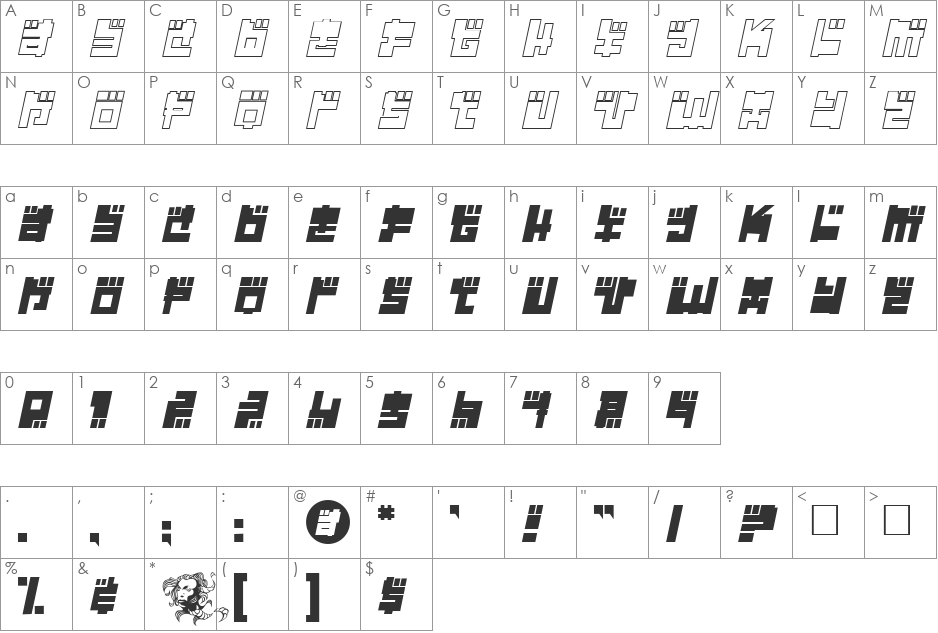 Replicant font character map preview