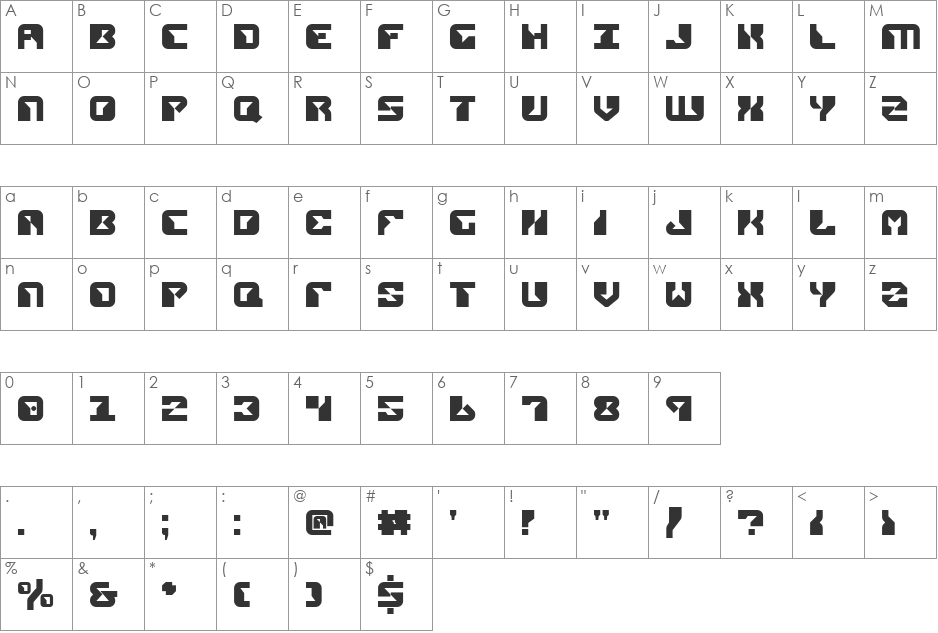 Replicant font character map preview