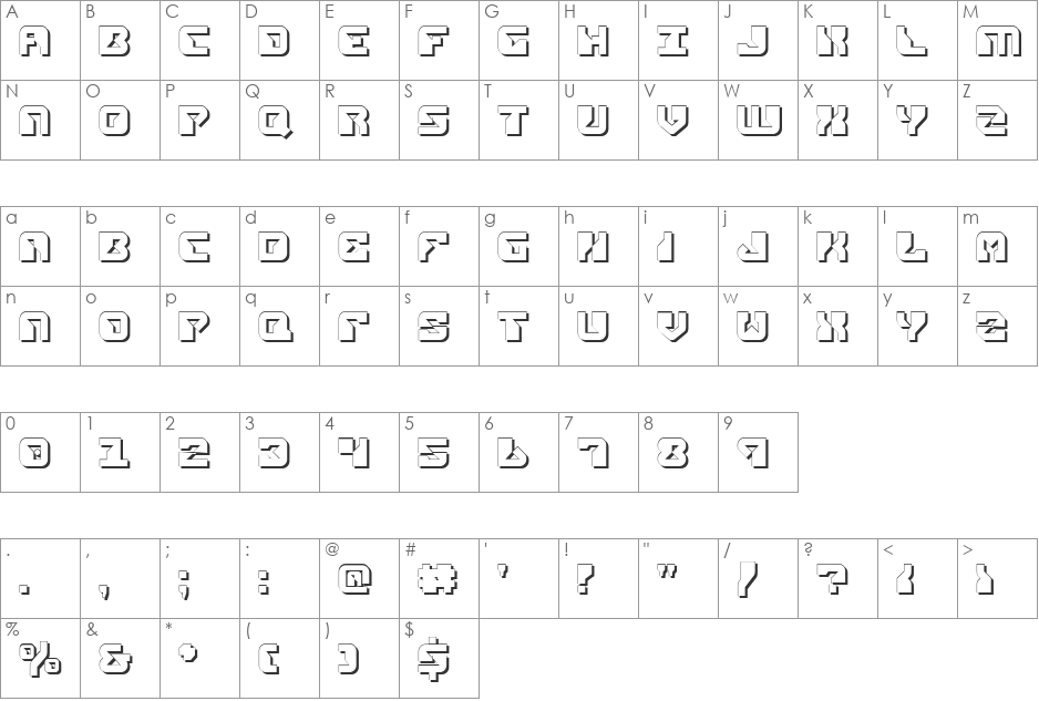 Replicant Shadow font character map preview
