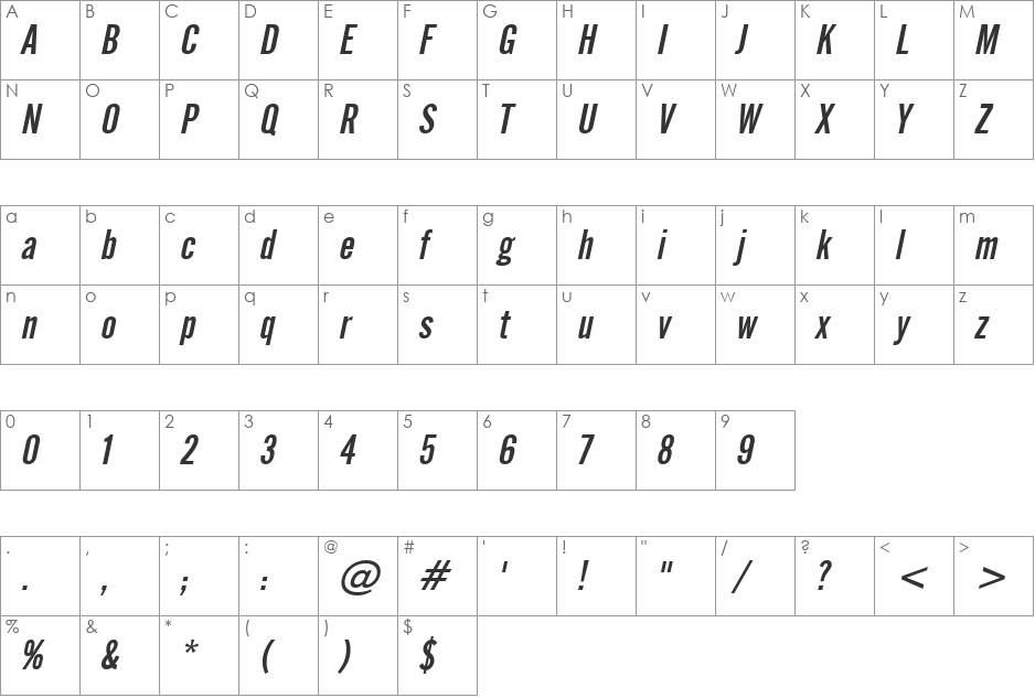 Republic font character map preview