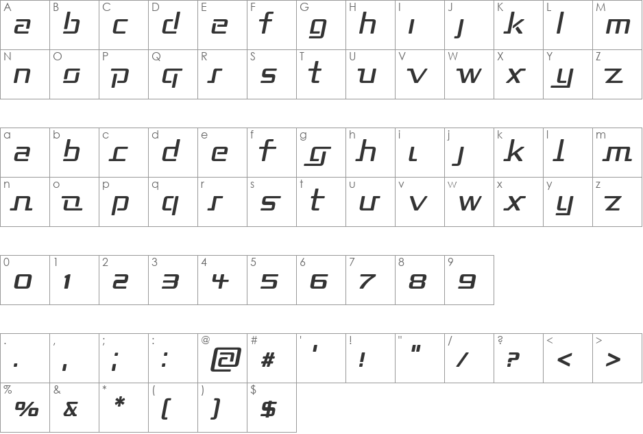 Republika II font character map preview