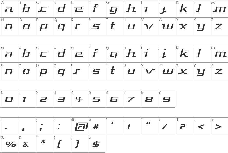 Republika III Exp font character map preview