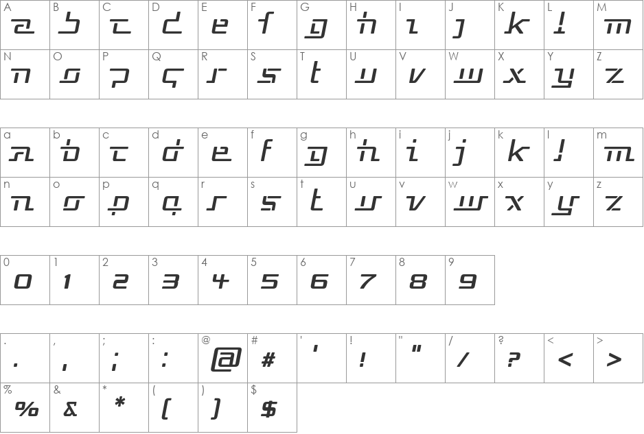 Republika V font character map preview