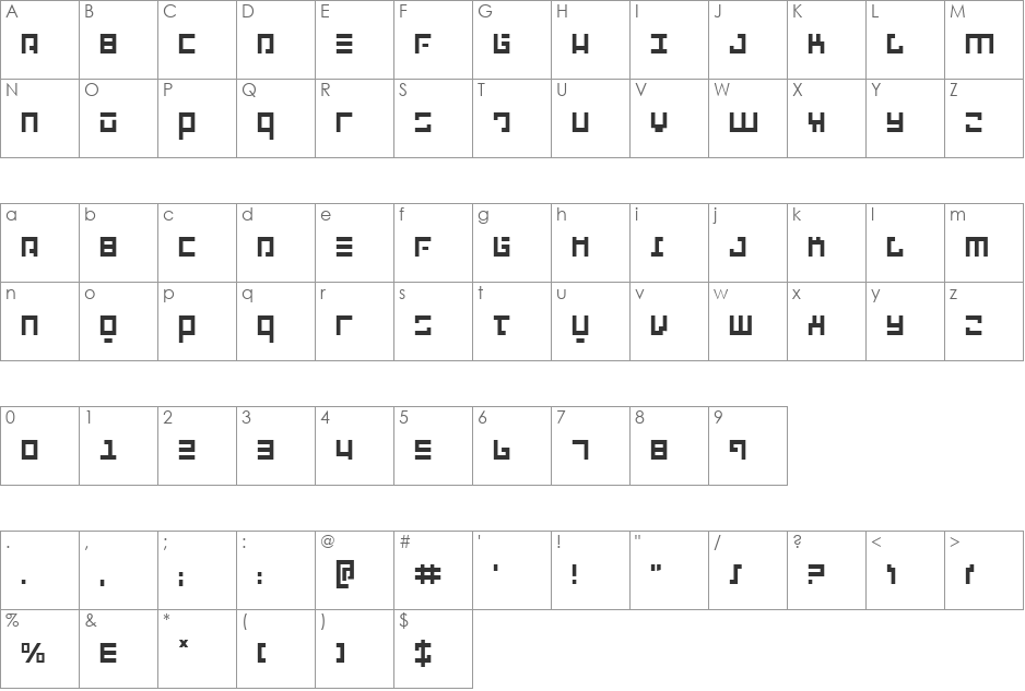 Repulsor Italic font character map preview