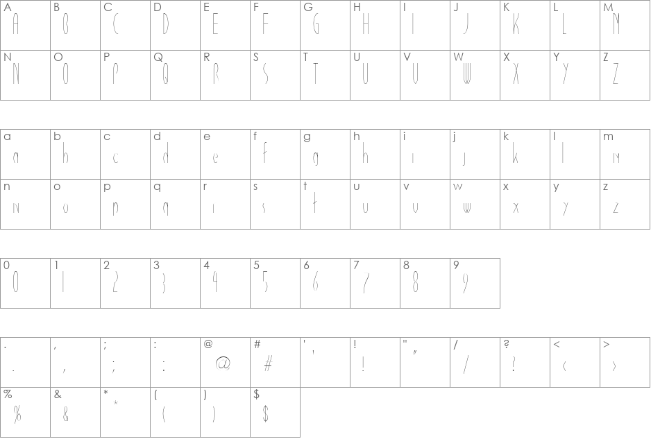 reQUIDThin font character map preview