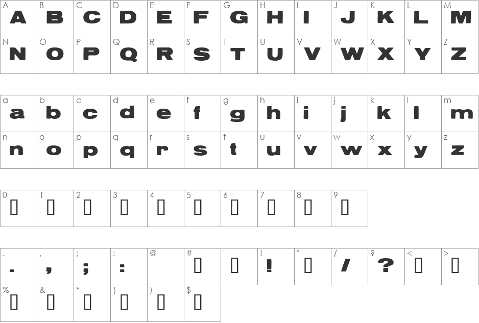 Reservoir Grunge font character map preview