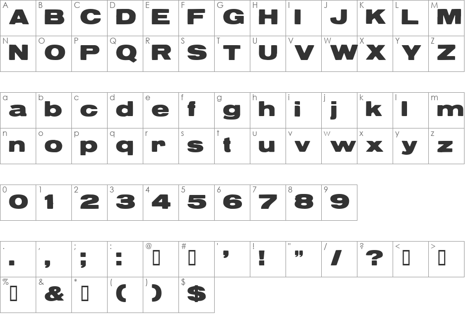 ReservoirGrunge font character map preview