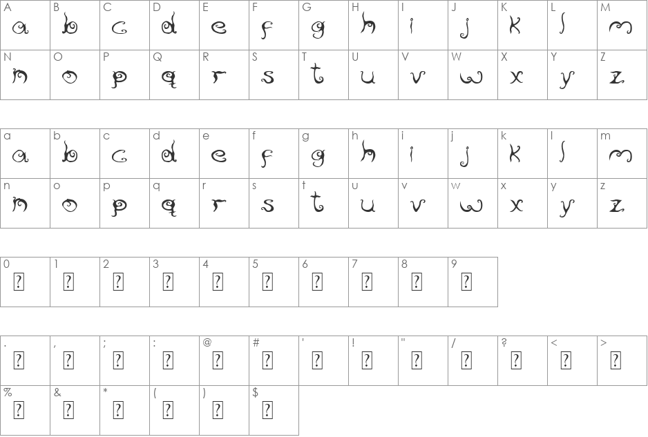 ReservoirInk font character map preview