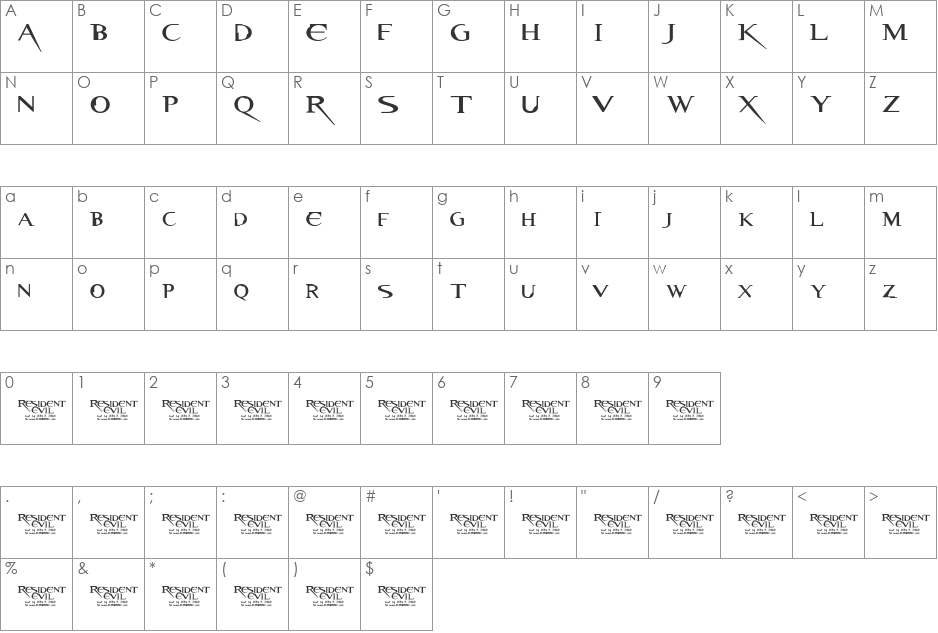 Resident Evil font character map preview