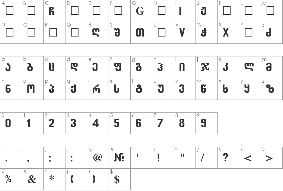 Balaveri font character map preview