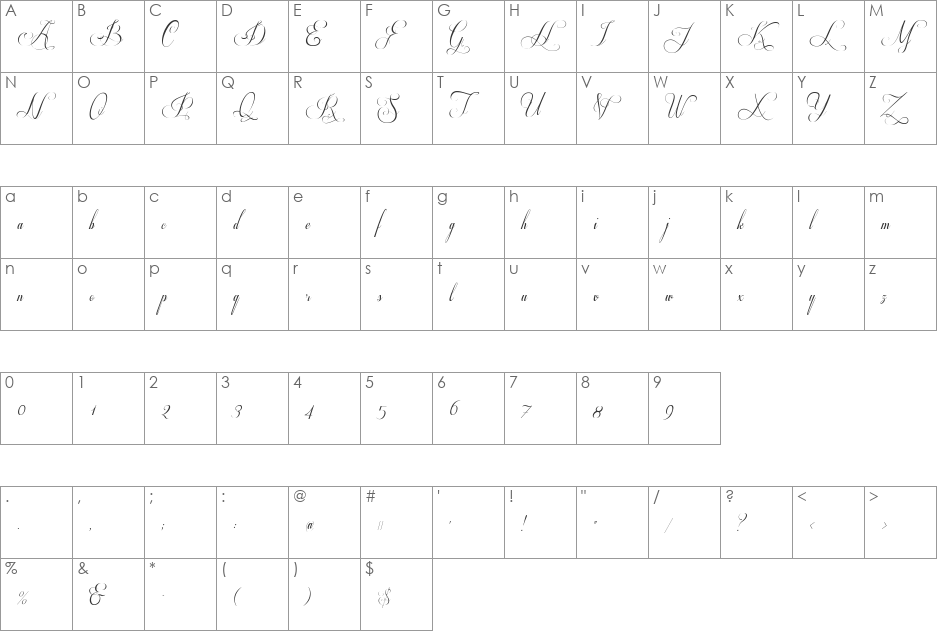 Respective 2.0 Swashes font character map preview