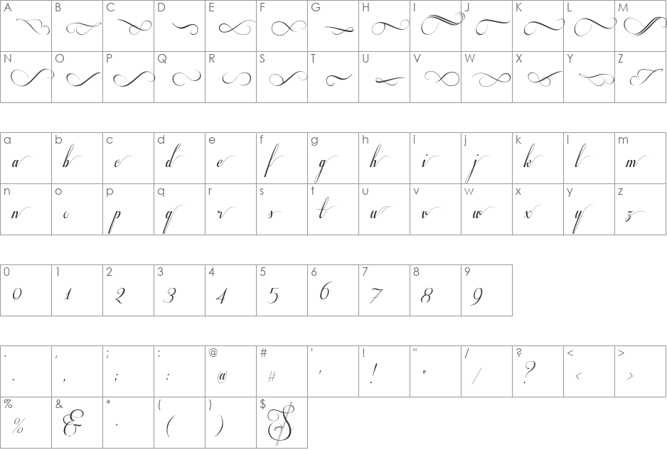 Respective Swashes font character map preview