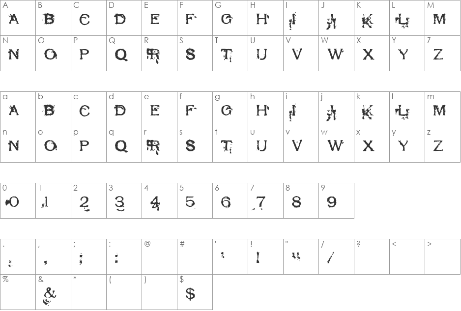 Respess Capitals Excessive font character map preview
