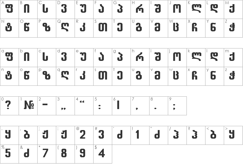 Balavery From GSH font character map preview