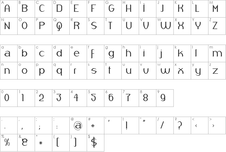 Respingo font character map preview