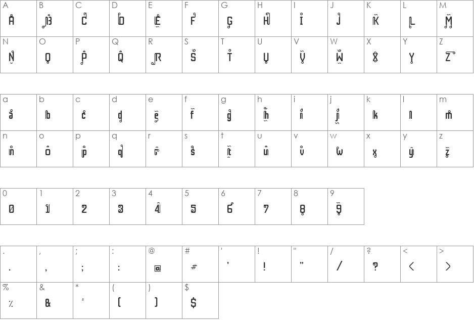 Rest in Phuket font character map preview