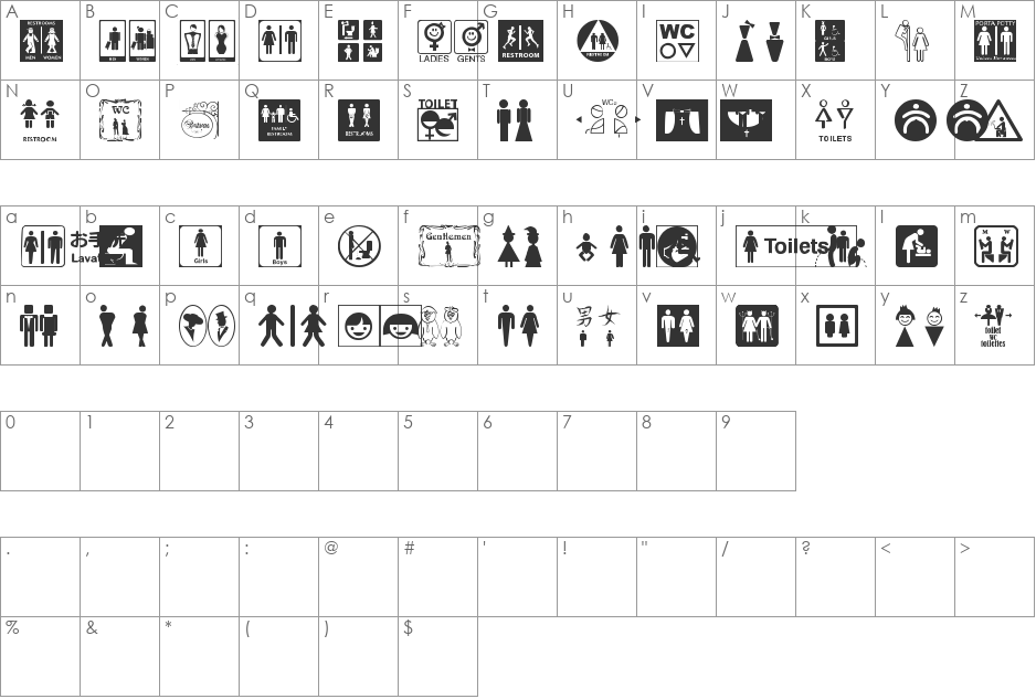 restroom signs tfb font character map preview