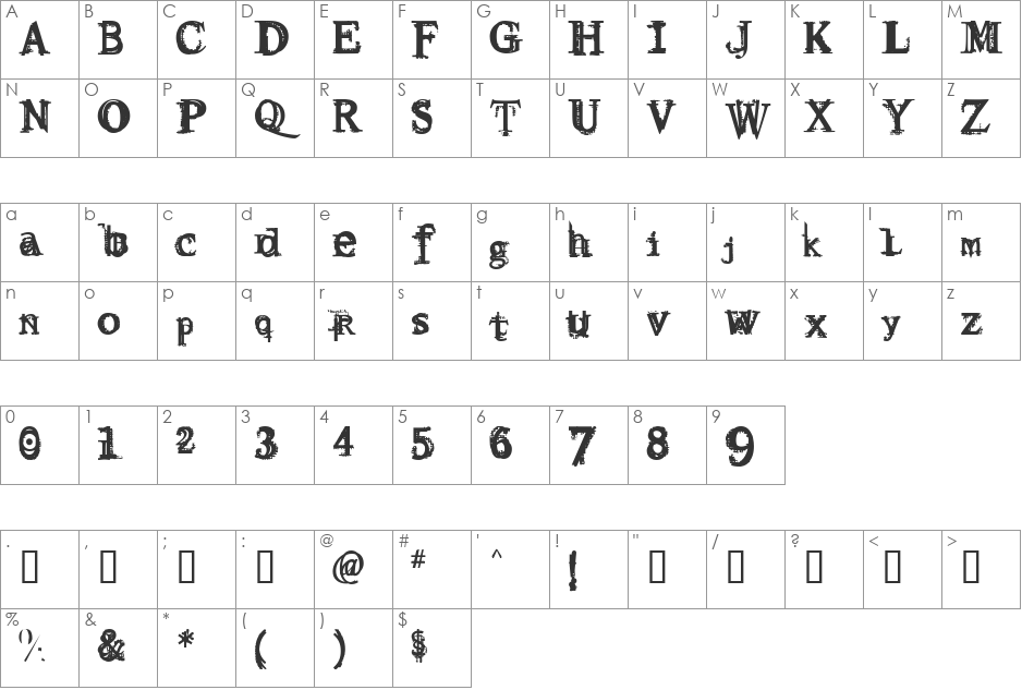 Resurrection hydro.seven.four font character map preview