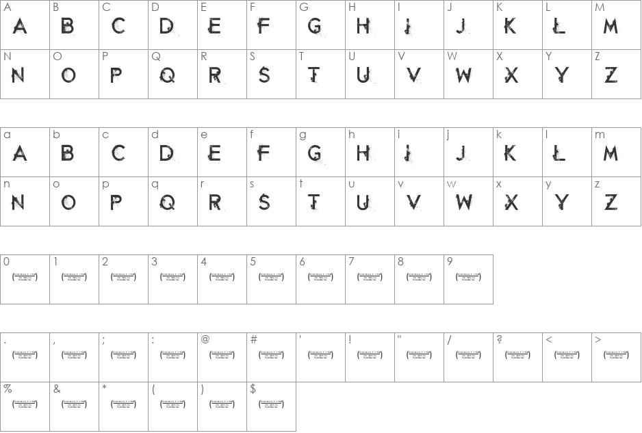 Retaliation font character map preview