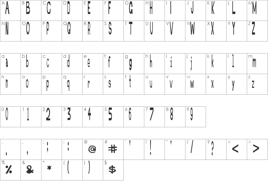 Retardo Scarecrow font character map preview