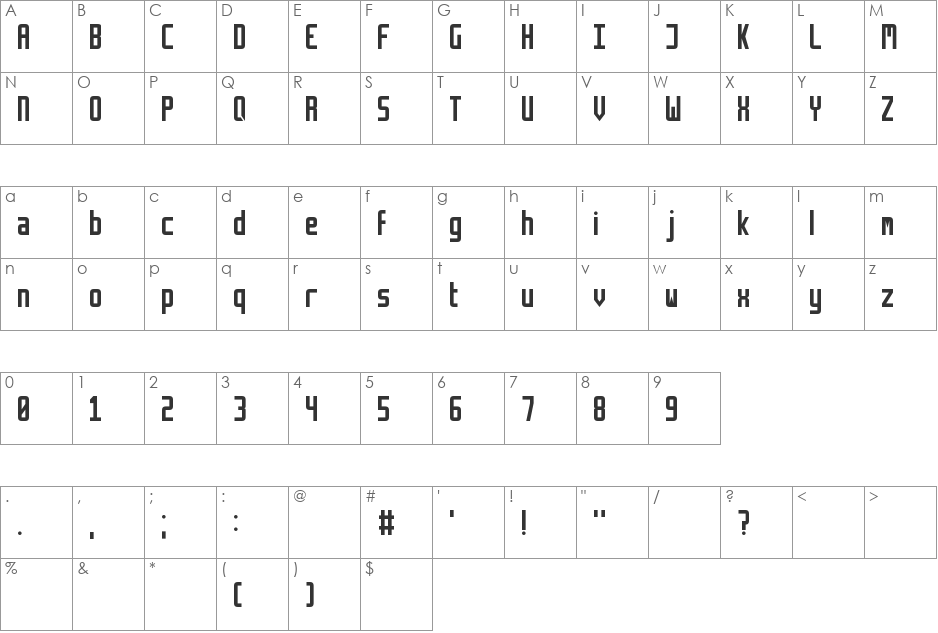 Retriga font character map preview
